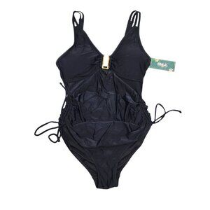 BMJL Black One-Piece Womens Swimsuit  Adjustable Straps & Gold Accent Size M